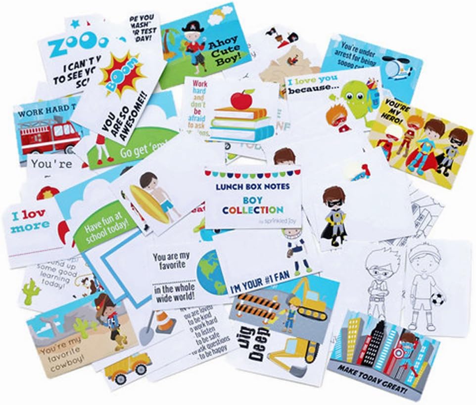 Sprinkled Joy 50 Designer Lunchbox Notes - Boy Theme (2X3 Inch)