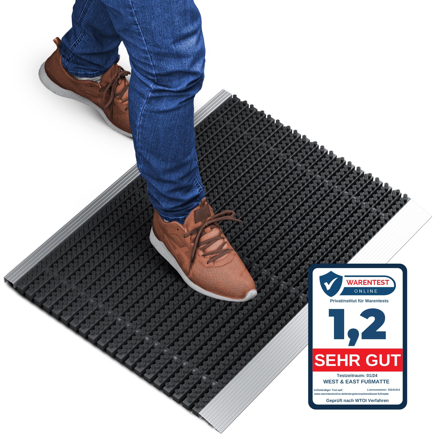 WEST & EAST Outdoor mat aluminium with black brushes 40 x 60 cm, dirt trapper mat, outdoor mat, aluminium outdoor doormat, outdoor scraper mat, washable, brush mat for outdoors, scraper