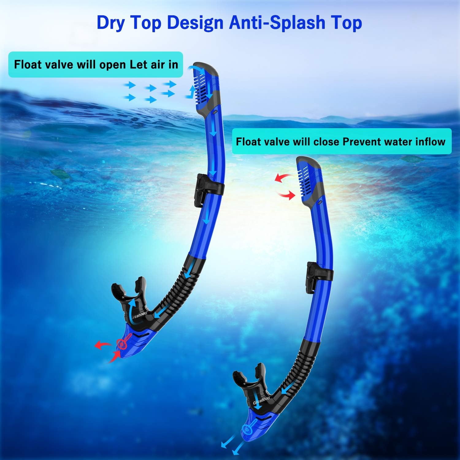 Greatever Dry Snorkel Set, Panoramic Wide View, Anti-Fog Scuba Diving Mask, Easy Breathing and Professional Snorkeling Gear for Adults : Sports & Outdoors