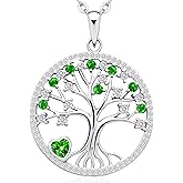 JOMOS JEWEL Tree of Life Birthstone Necklace for Women - Sterling Silver Pendant Birthstone Necklace - Meaningful Gemstone Jewelry Gifts for Her