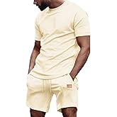 Dokotoo Men Mens Short Sets 2 Piece Outfits Summer Casual T Shirts and Shorts Tracksuit Sets with Pockets
