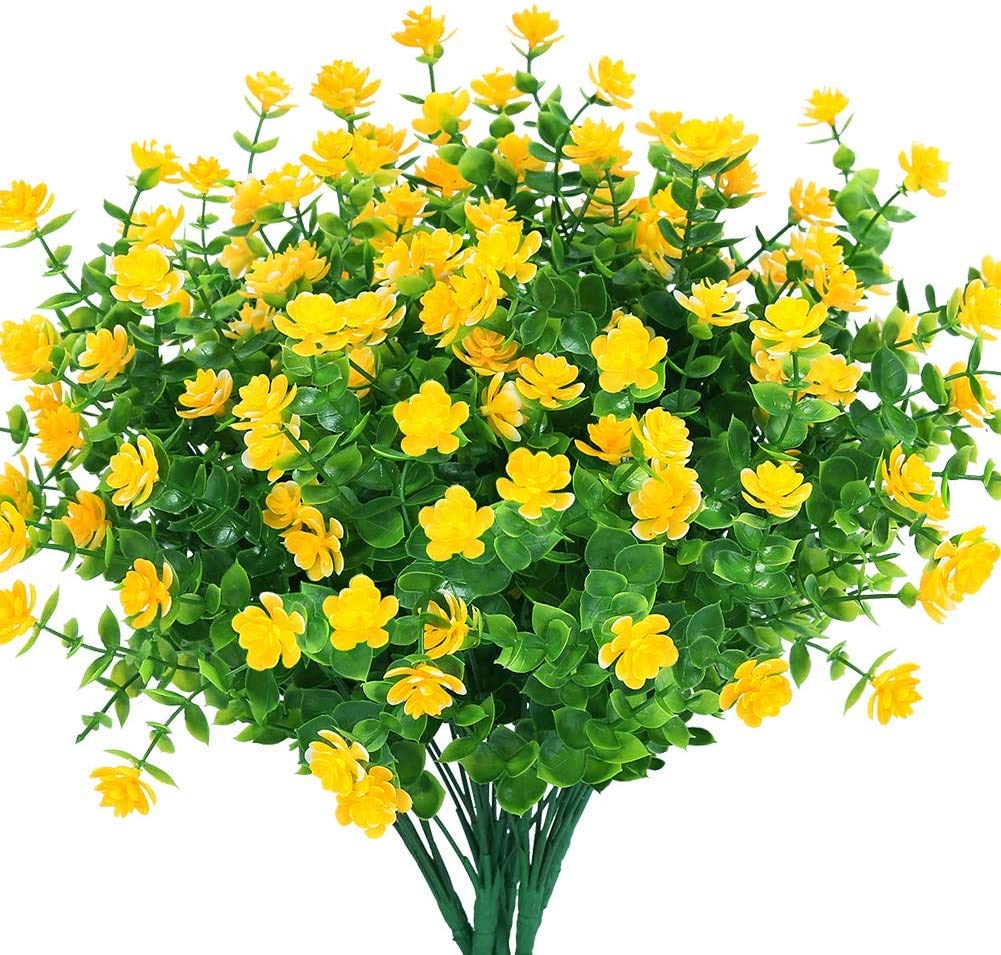 Ruiuzioong Artificial Fake Flowers, 4Pack Outdoor UV Resistant Greenery Shrubs Plants Indoor Outside Hanging Planter Home Garden Décor (Yellow) — image 1