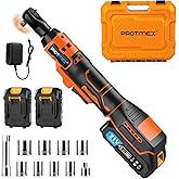 Protmex 3/8'' Cordless Ratchet Wrench, 60FT-LBS (80N.m) Electric Ratchet with 21V 2 X 2.0Ah Battery, 400 RPM Chargeable Power Ratchet Driver Set with 8 Sockets,1/4 Adaptor, 3" Extension Bar
