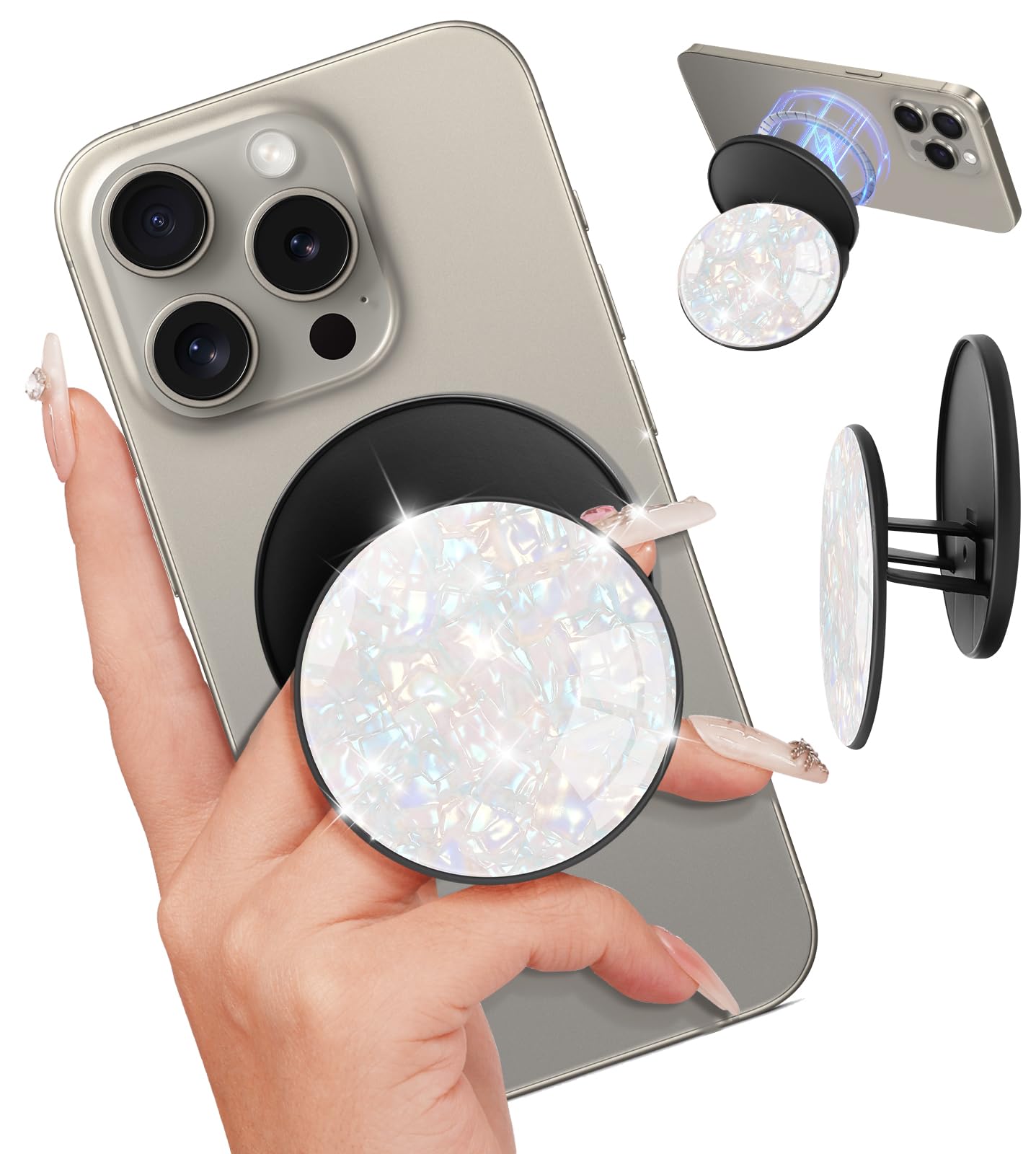 LISEVO Magnetic Phone Grip for MagSafe – Magnetic Cell Phone Stand Magnet Removable Kickstand Finger Ring Holder Cute Stylish Decorative Accessories for iPhone 17/16/15/14/13/12 Series, Conch White
