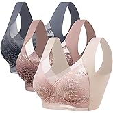3pcs Set Wireless Bras for Women Floral Lace Full Coverage Bralettes Soft Breathable Support Wirefree Women's Everyday Bras