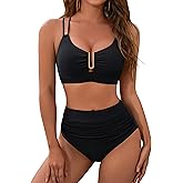 BMJL Womens High Waisted Bikini Sets Modest Tummy Control Swimsuits Cutout Crisscross Ruched Two Piece Bathing Suit