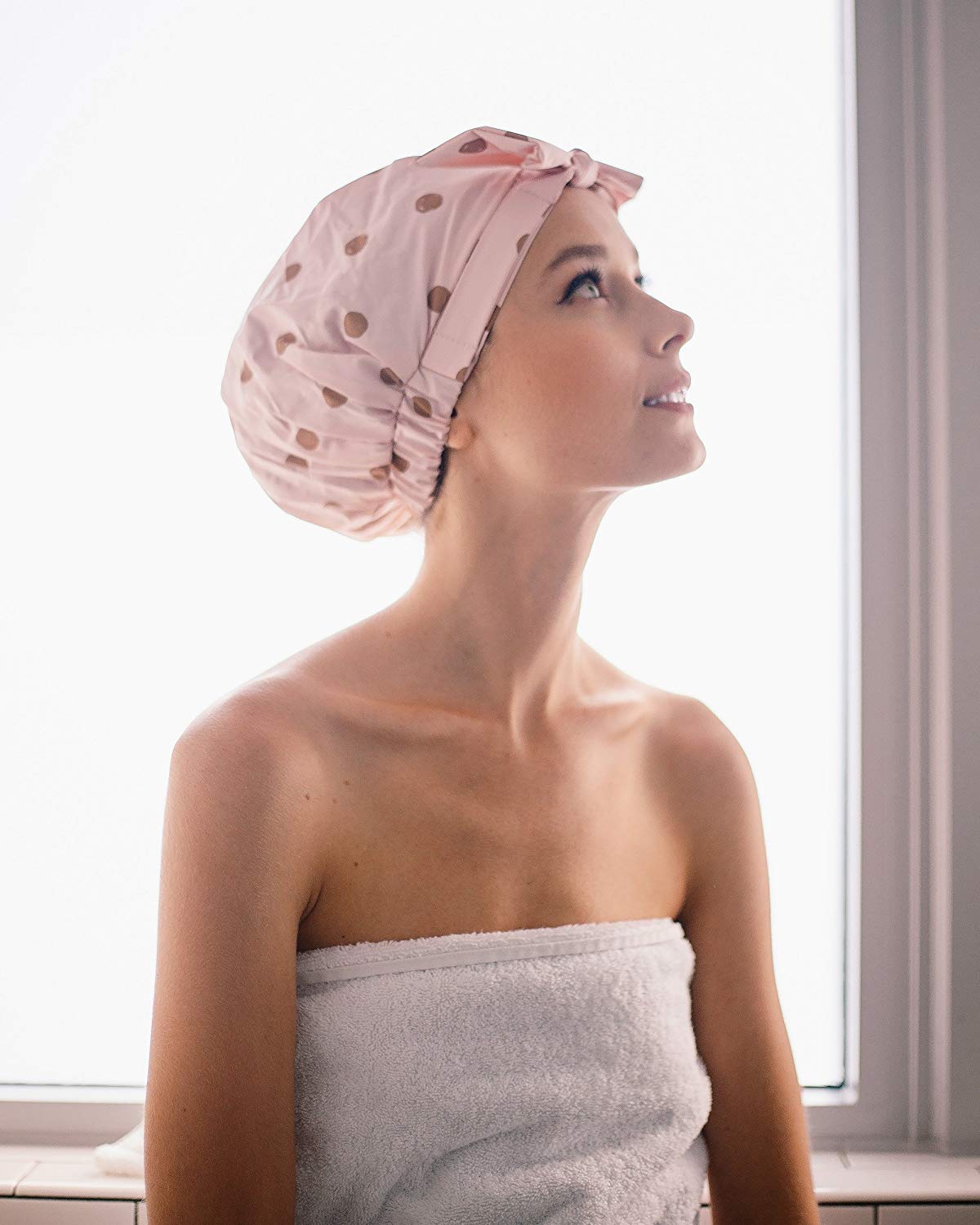 Kitsch Luxury Shower Cap for Women - Waterproof, Reusable Shower Caps (Blush Dot) : Beauty