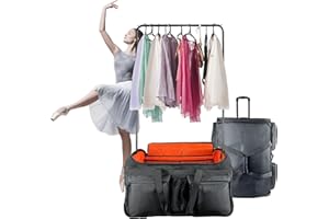 ARTAN BALANCE Duffel Dance Bag with Garment Rack for Competitions, Shows and Travel, Portable Costume Garment Rack for Sports, Cheerleading, Rolling Trolley with Storage Pockets, 28"