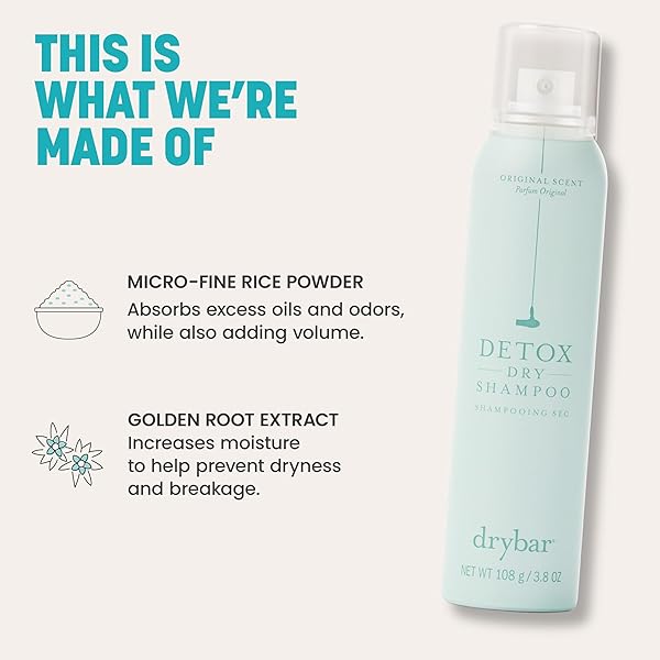 DRYBAR DETOX DRY SHAMPOO ORIGINAL SCENT – FULL SIZE | ABSORBS EXCESS OIL, LEAVES HAIR LOOKING AND FEELING CLEAN & REFRESHED WITH EXTRA VOLUME, ALL HAIR TYPES