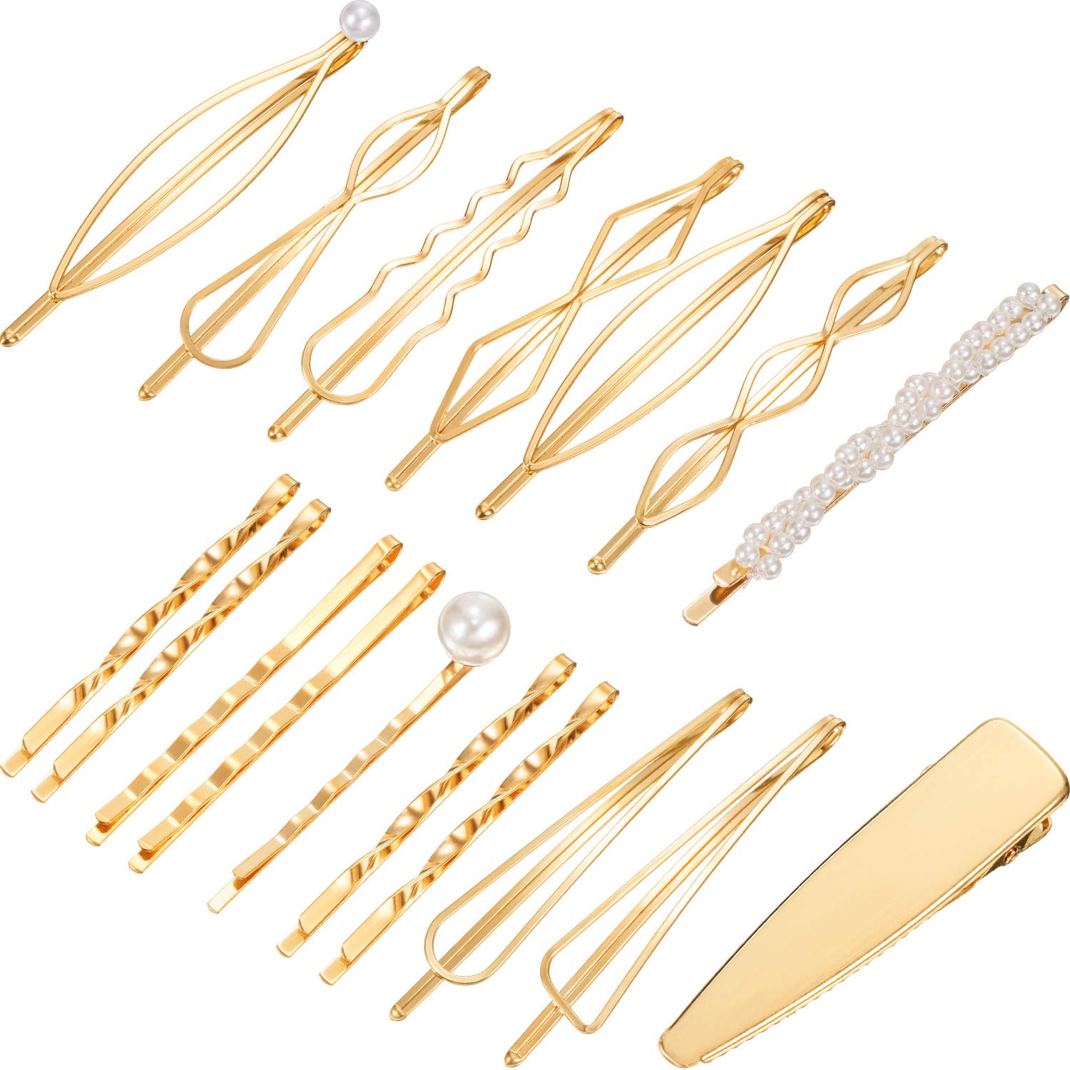 Photo 1 of Yaomiao 17 Pieces Gold Hair Pins Set Geometric Bobby Pin Barrettes Metal Gold Decorative Styling Jewelry Hair Clamps Accessories for Women Wedding Parties