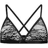ABAFIP Men's Sissy Lingerie Bra Floral Lace Bra Top Cross Back See Through Bralette Crossdressing Underwear