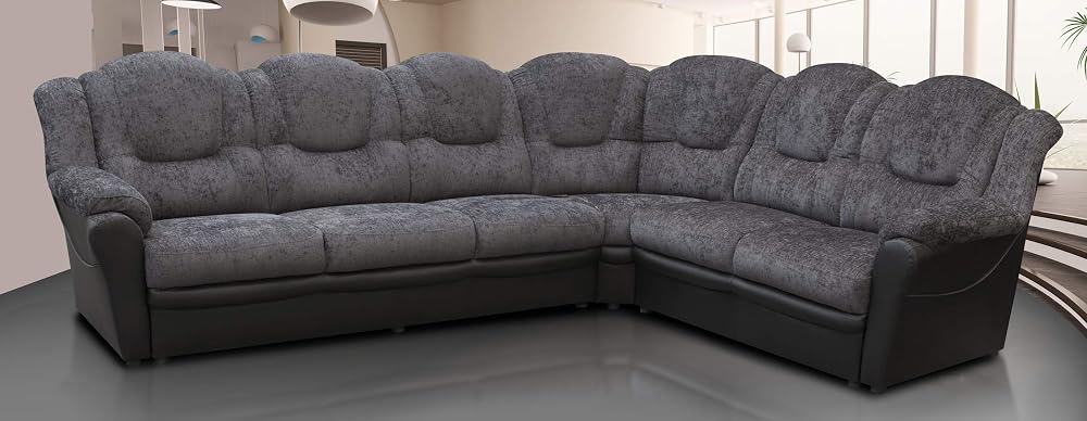 Sofas and More Texas Corner Sofa 6 Seat Chenille Grey Black Living Room Couch