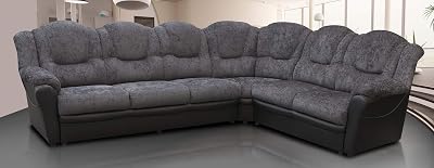 Sofas and More Texas Corner Sofa 6 Seat Chenille Grey Black Living Room Couch