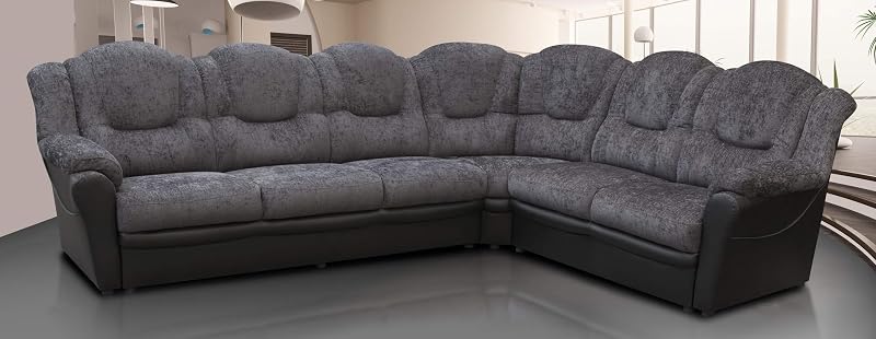 Sofas and More Texas Corner Sofa 6 Seat Chenille Grey Black Living Room Couch