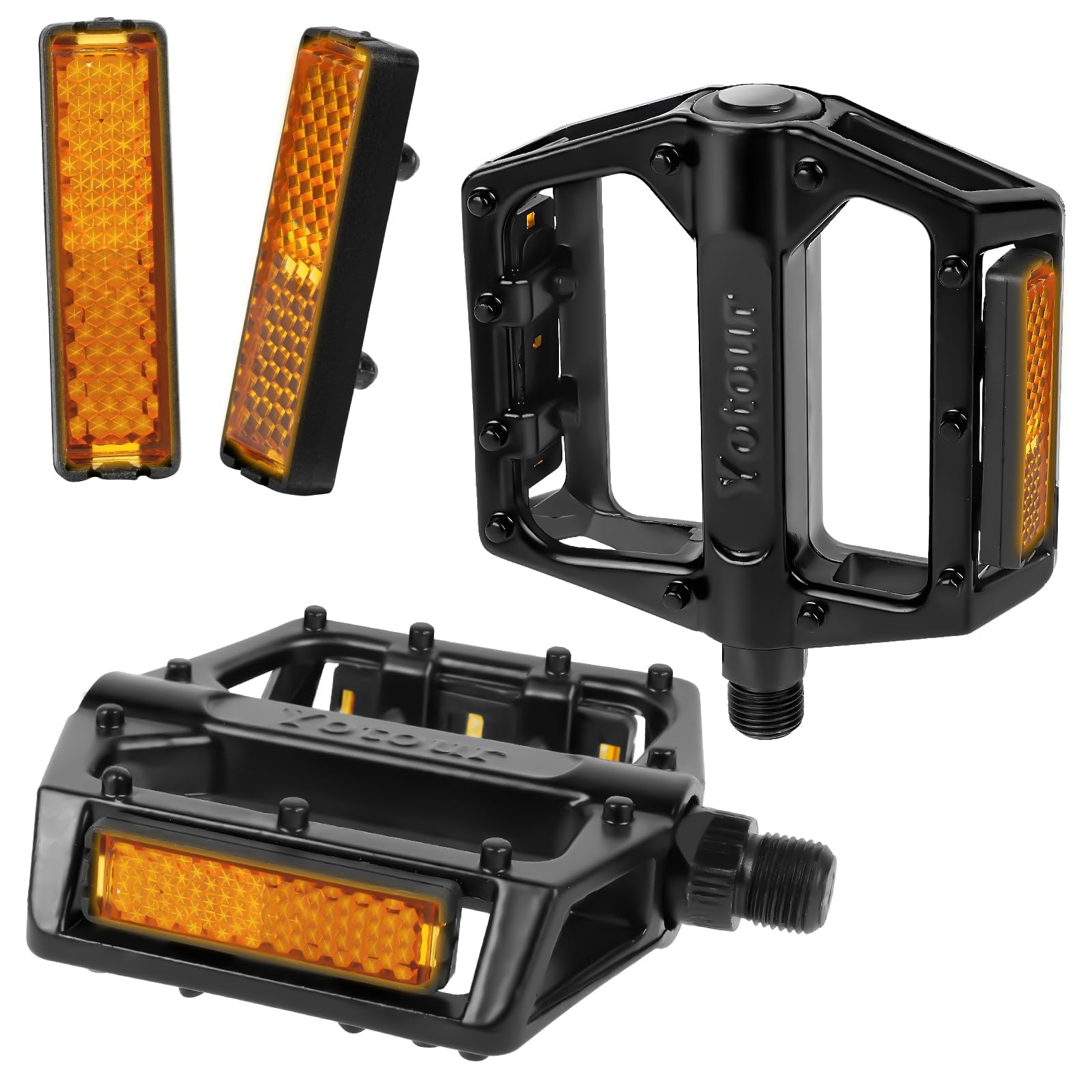 Adiwo Bike Pedals, Aluminum Mountain Bike Pedals with Reflective Strips, 9/16'' Bicycle Cycling Bike Pedals, Non-Slip Premium Replacement Pedals for Road Bike, Mountain BMX MTB, E-Bike, Black