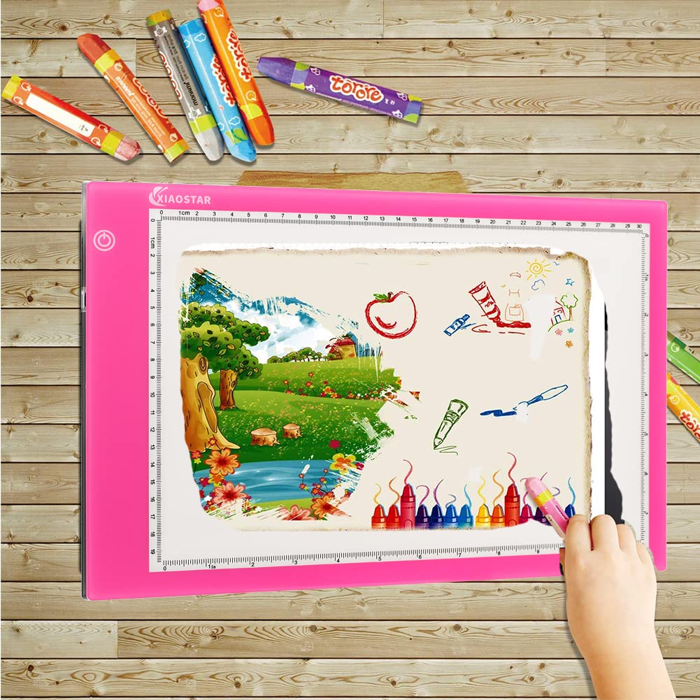 Light Box Drawing Pad, Tracing Board with Type-C Charge Cable and Brightness Adjustable for Artists, AnimationDrawing, Sketching, Animation, X-ray Viewing (A4-Pink)