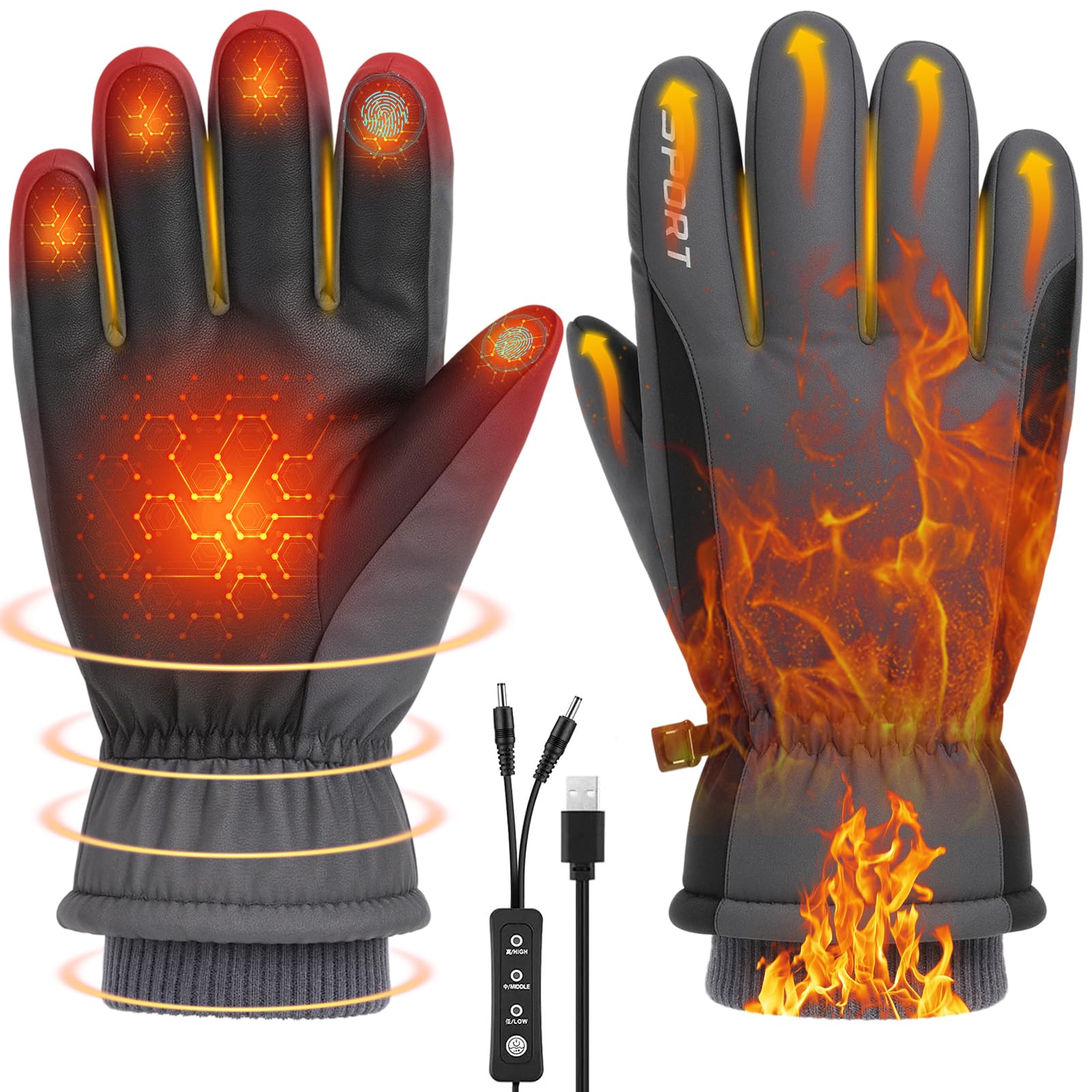 Photo 1 of ***UNTESTED/ UNKNOWN DAMAGES**** Anpress USB Heated Gloves for Men Women Touchscreen Full Finger Hand Warmers Heated Gloves with 3 Levels Temperature Waterproof Windproof Electric Heating Mittens Winter Gifts for Indoor Outdoor Use