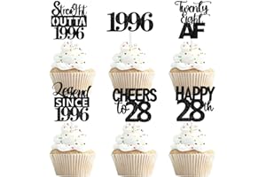 LETLIMIT 18pcs Black Glitter Dessert Cupcake Pick for Straight Outta 1996 Legend Since 1996 Theme Decor Supplies Men Happy 28th Birthday Party Decoration