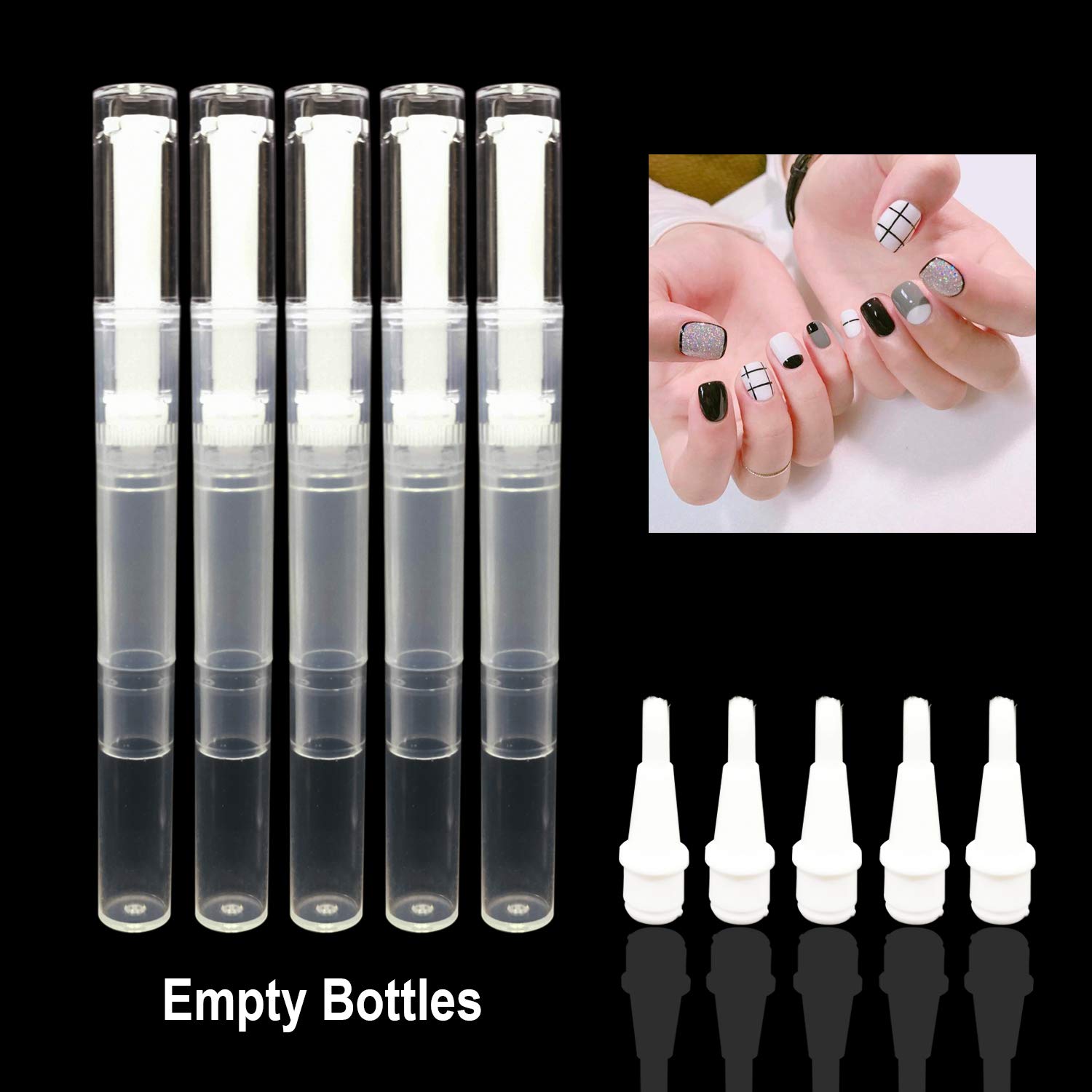 5 Pack 3 ml Transparent Twist Pens, Empty Nail Oil Pen with Brush Tip, Cosmetic Lip Gloss Container Applicators Eyelash Growth Liquid Tube (5x) : Beauty
