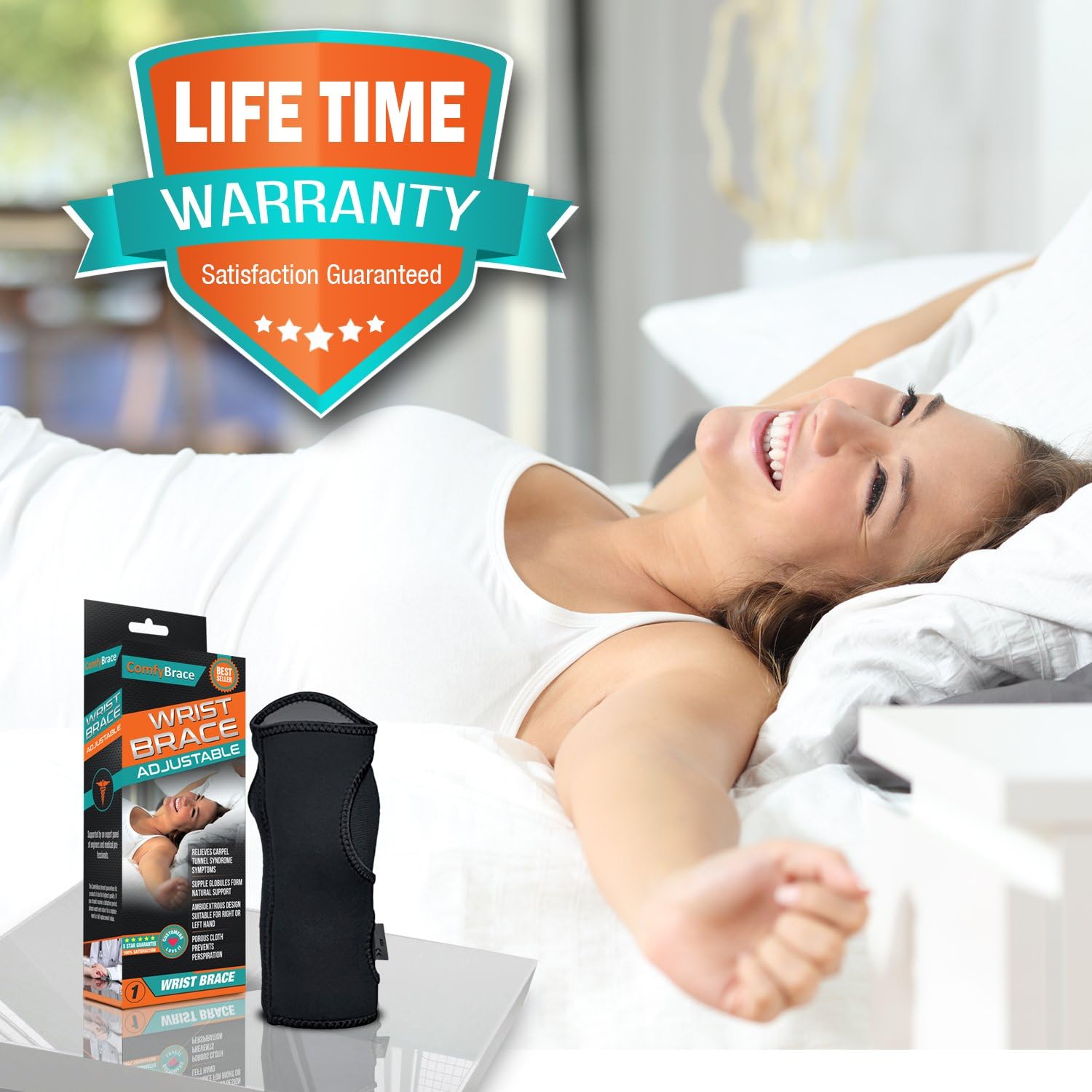 Night Wrist Sleep Support Brace - Fits Both Hands - Cushioned to Help With Carpal Tunnel and Relieve and Treat Wrist Pain ,Adjustable, Fitted-ComfyBrace: Health & Personal Care
