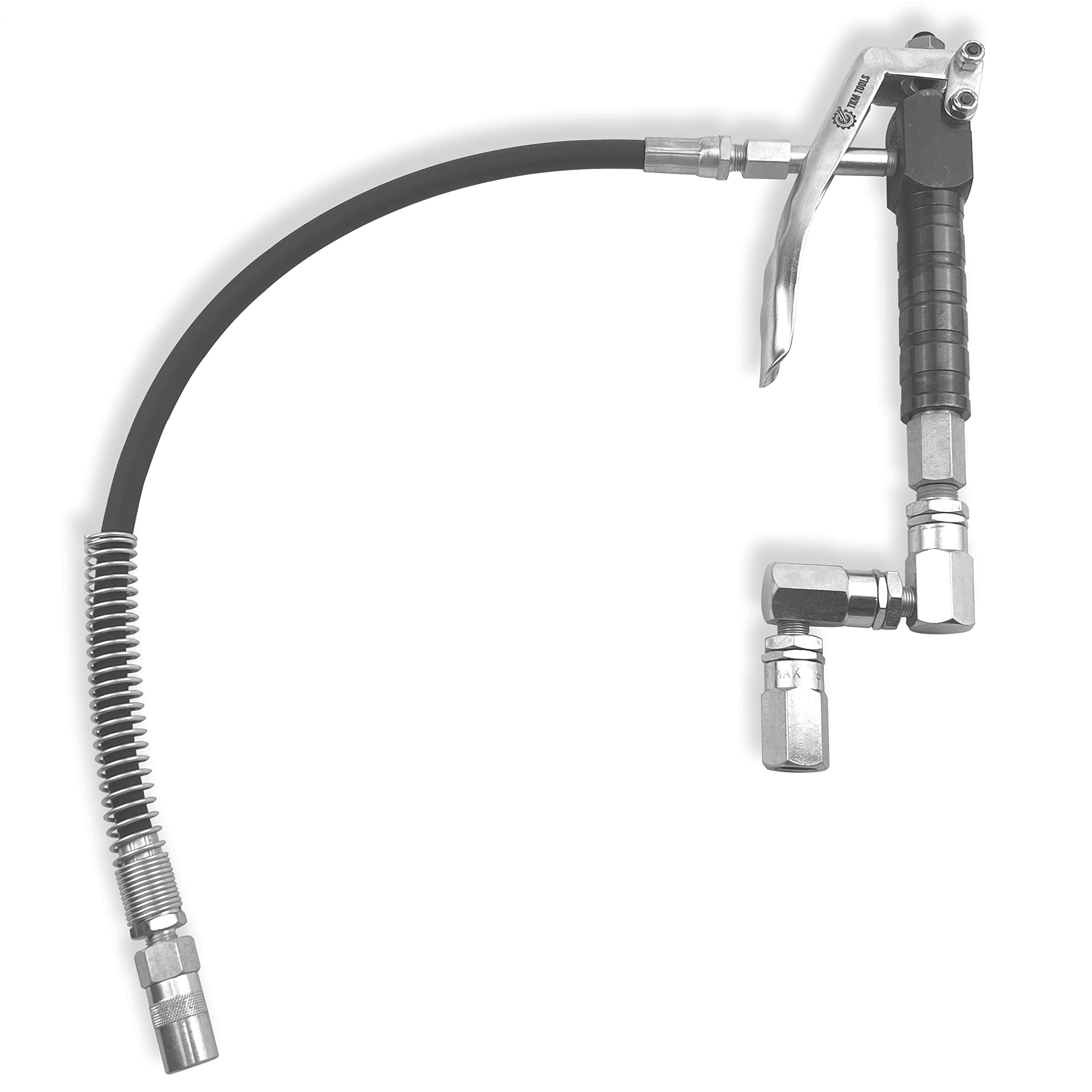 Photo 1 of LUBEFLEX Control Handle Valve - Flex. spout 4 Jaws Coupler for Grease Pump, Heavy Duty High Pressure 7,500 PSI, 1/4 inch NPT(f) Inlet with 360 Degree Z Swivel (18" Flex. Spout with Spring)
