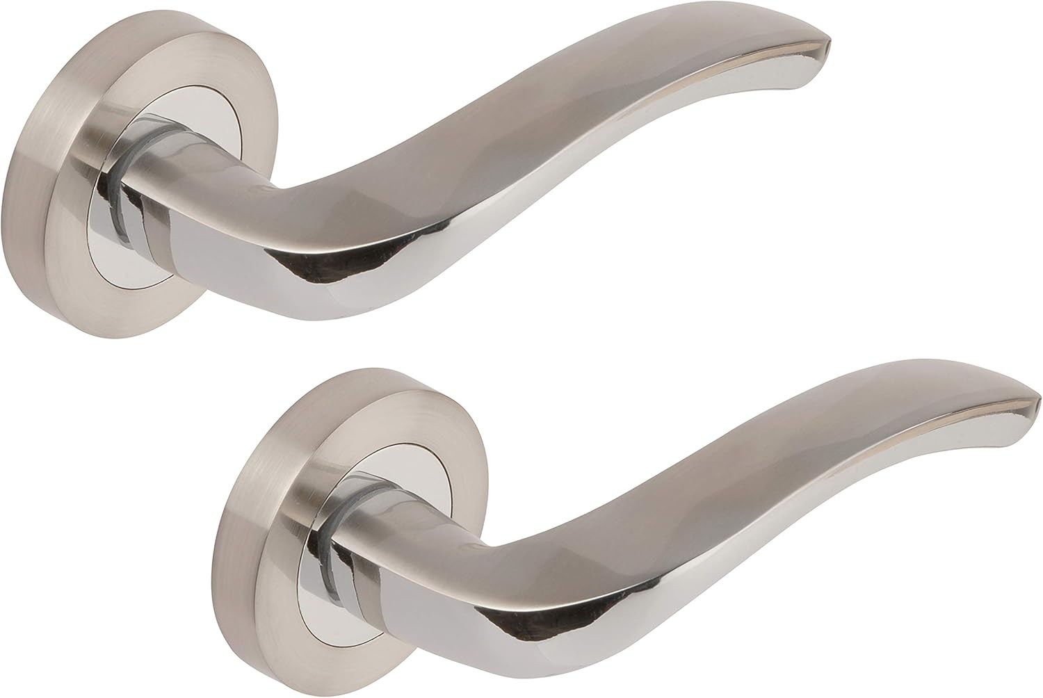 Excel Arc Lever on Round Rose, Satin Nickel/Polished Chrome
