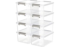 Citylife 8 Packs 3.2 Qt./ 3 L Small Storage Bins with Lids Plastic Storage Containers for Organizing Stackable Clear Storage 