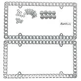 Universal Mega-Metal Round Chain Link Design License Plate Frame with Screws Caps, Set of 2 (Silver)