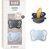 BIBS Pacifiers - Couture Collection | BPA-Free Anatomical Nipple | Natural Rubber Latex | Made in Denmark | Set of 2 Iron/Baby Blue Color Premium Soothers | Size 0-6 Months