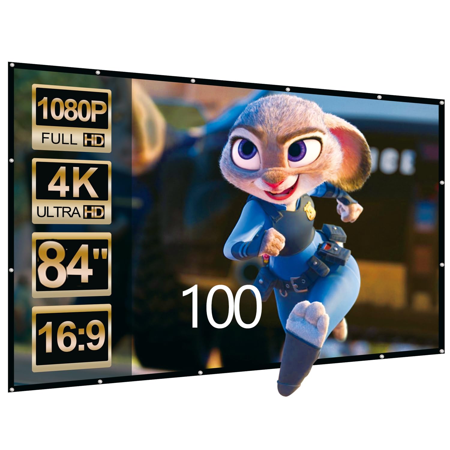 Projection Screen 84 inch, Outdoor Movie Screens Anti-Crease Portable Projection Movie Screen for Outdoor and Indoor Support Double Sided Projection, with Hook, Rope and Carry Bag