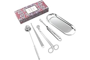 Lsnisni 5Pcs Candle Accessory Set with Candle Rechargeable Electric Lighter, Storage Tray, Wick Trimmer, Snuffer, Wick Dipper, Stainless Steel Candle Care Kit with Gift Package for Candle Lover Silver