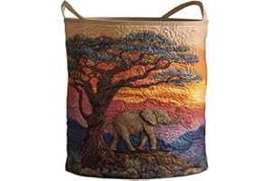 Quilted Laundry Basket, Boho Fabric Floral Animal Digital Print Storage Hamper, Organizer Bin Blankets for Nursery Bedroom La