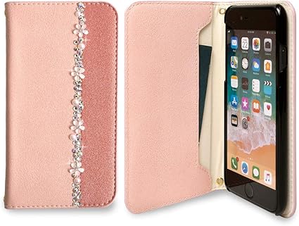 Amazon Co Jp スマホケース Aquos Sense3 Sh M12 ケース 手帳型 かわいい パール フラワー ライン 花 デコ 手帳型 ケース ピンクベージュ P Simフリー 家電 カメラ