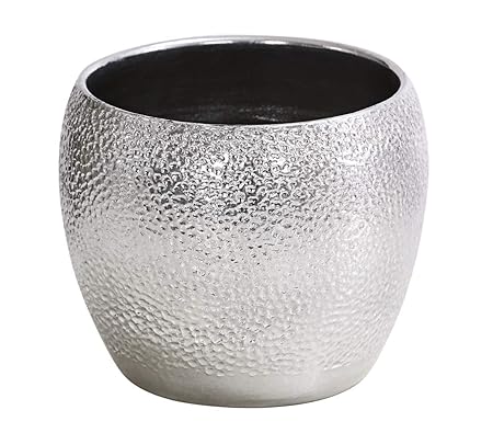 Dehner Übertopf Rosella, Ø 24 cm, Höhe 21 cm, Keramik, silber