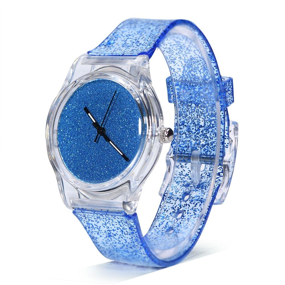 Sonew Womens Quartz Watches, Sky Blue Big Face Watches with Glitter Powder, Ladies Silicone Wristwatch