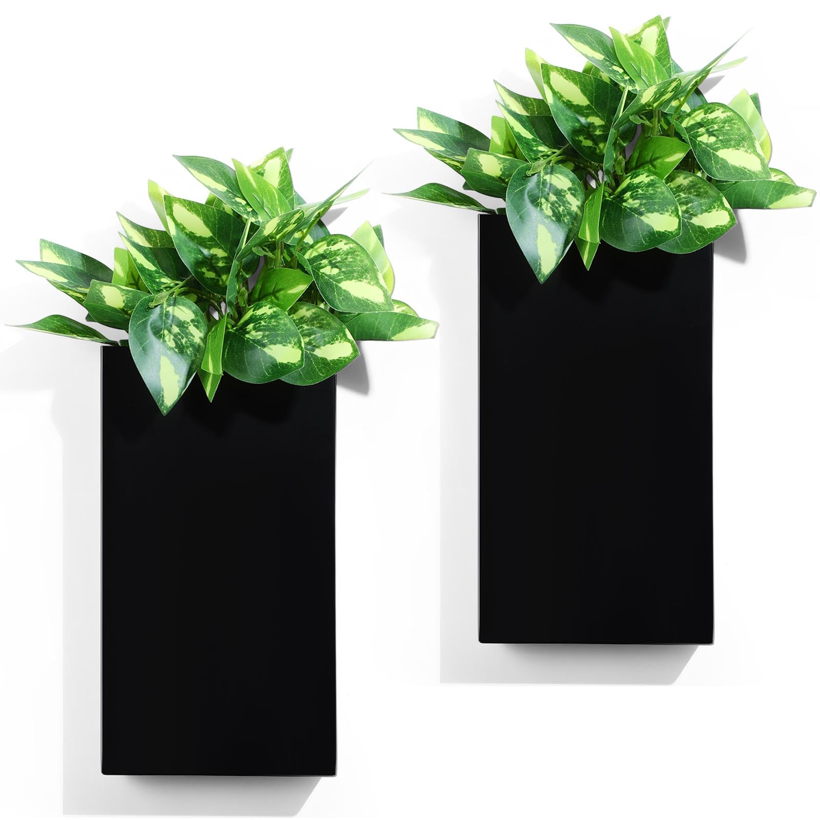 Photo 1 of Reallnaive 2 Pack Wall Planters Indoor Plants Metal Wall Vases for Dried Flowers Artificial Plants Modern Farmhouse Vase for Living Room Bedroom Kitchen Decorations(Black,Pothos)