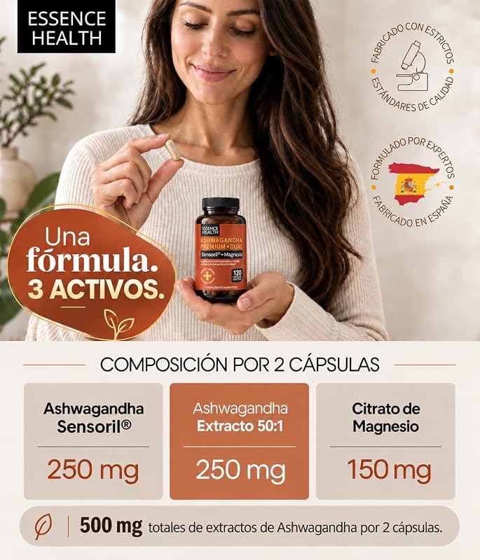 Ashwagandha Sensoril | Equivalente a 6250mg | Con Magnesio | 120 Cáps