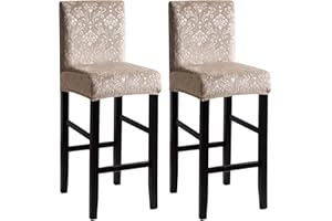 FORCHEER Bar Stool Chair Cover with Backs Set of 2 Camel Velvet Embossed Dining Barstool Slipcover Removable Washable(4PC,Velvet-Camel)