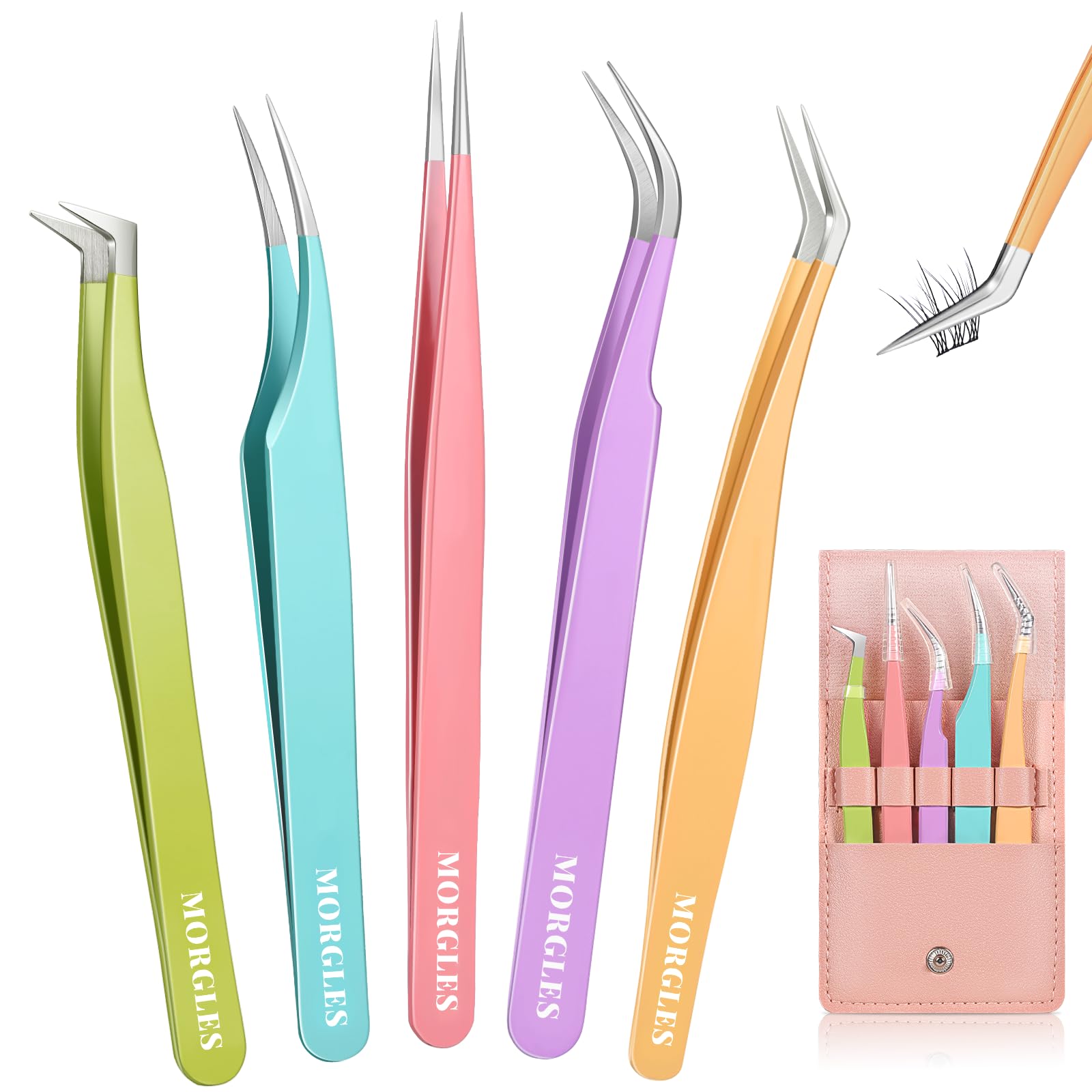 Tweezers for Facial Hair Women, MORGLES Professional Stainless Steel Precision Eyebrow Tweezers Set for Women Men, Multi-Colored