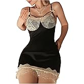 SHENHE Women's Satin Lace Nightgown Sexy Slip Dress Spaghetti Strap Bow Sheer Chemise Nightie