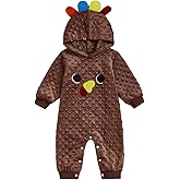 Socutebabe My First Thanksgiving Baby Girl Boy Outfit Turkey Long Sleeve Hoodie Romper Jumpsuit Halloween Fall Winter Clothes