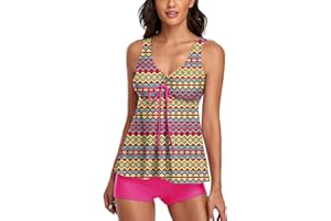 Omichic Vintage American Flag Tankini Swimsuits for Women's Two Piece Tummy Control Swimwear Bathing Suits with Boyshort