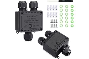 ALLAOUNION Waterproof Junction Box, IP68 Outdoor Junction Box, 2 PCS 3 Way Plug Line External Junction Box, M25 Plastic Electrical Junction Box Suitable for Tunnel Lights, Garden Lights, Landscape Lights
