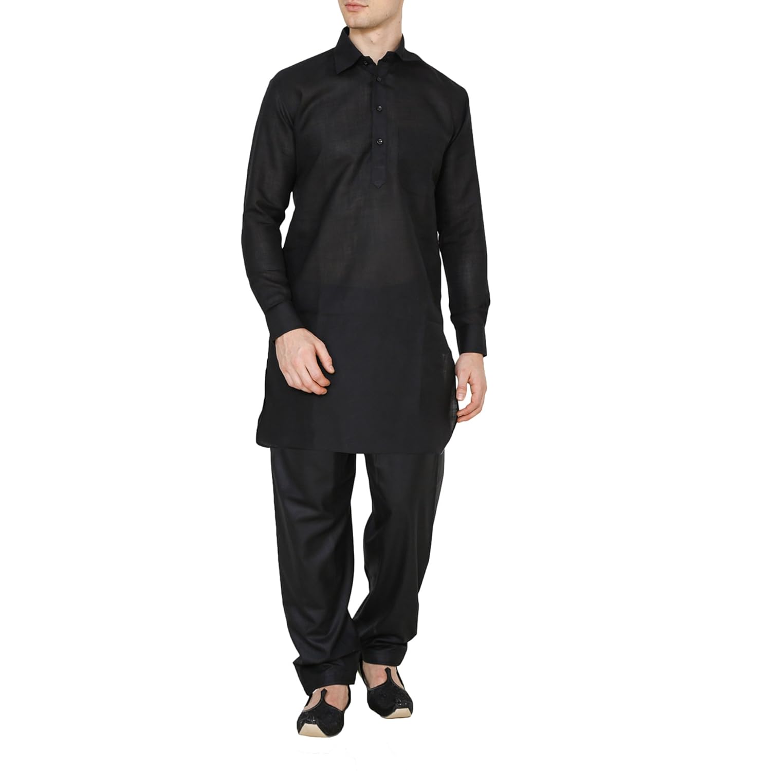royal kurta men's cotton black pathani suit