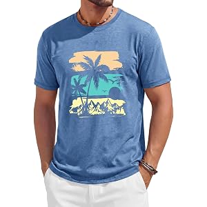 Runcati Mens Short Sleeve T-Shirts Casual Crewneck Graphic Printed Tees | Vintage Hawaiian, Summer Beach Vacation Shirt