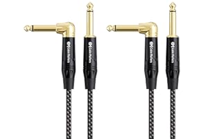 Cable Matters 2-Pack Braided 1/4 Inch TS Right Angle Electric Guitar Cable - 6ft, Straight to Right Angle Guitar Cord, Instrument Cable for ElectricGuitar, Bass AMP, Mixer, Equalizer