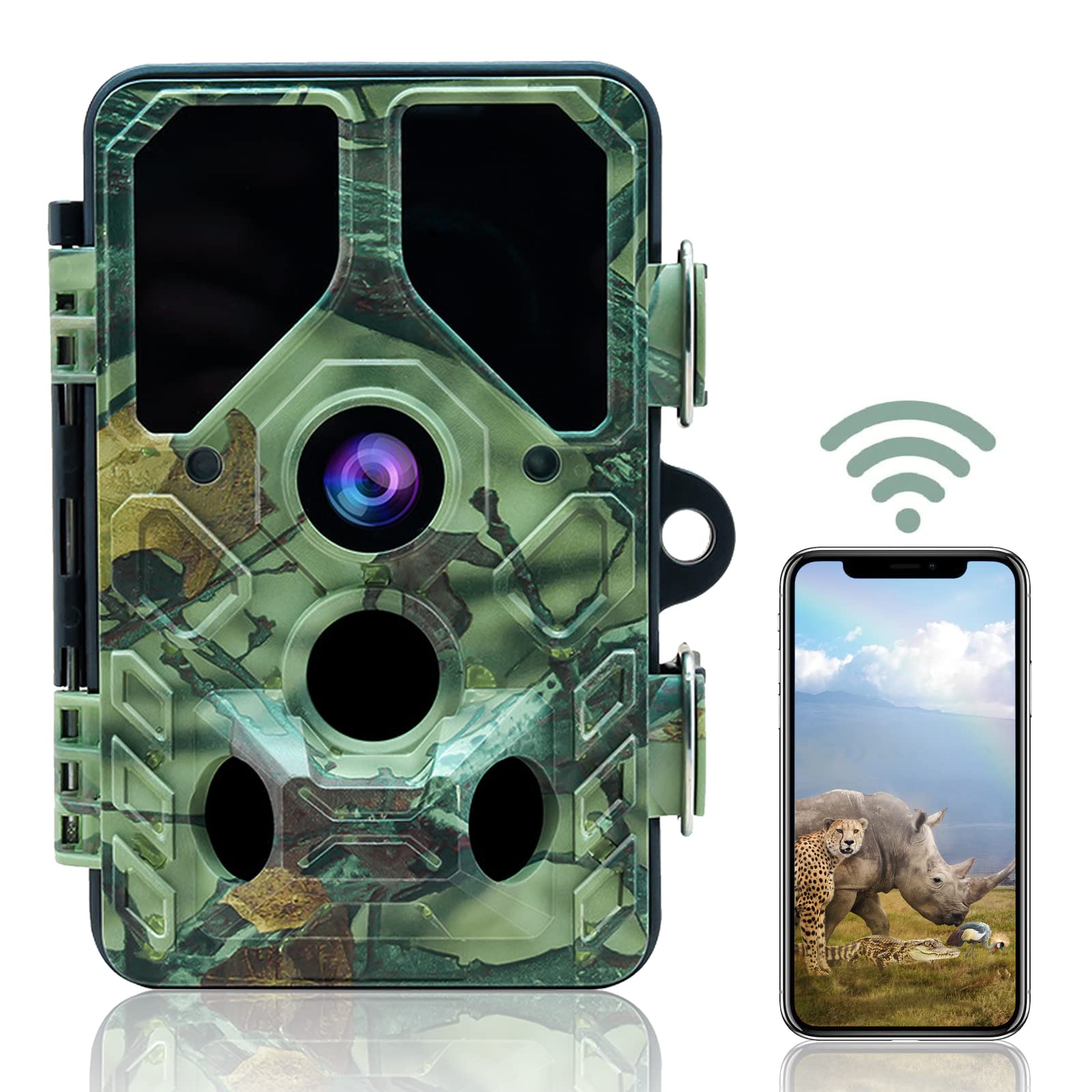 ZHUTA Wildlife Camera WiFi Bluetooth HD 1296P 24MP Trail Camera with Night Vision Motion Activated 36 IR LEDs Hunting Wildlife Camera IP66 Waterproof 120°Wide-Angle for Hunting and Scouting, Armygreen