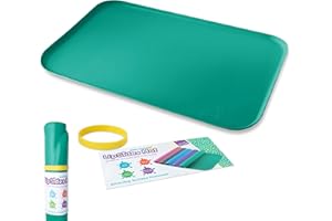Just Messin' Silicone Art Mat for Crafts, Legos, Slime, Resin, Paint & Jewelry-Making, Table Protection w Raised Sides to Contain Mess, Non-Slip Heat Resistant, 16”x26” Mat with high .6" Edge, Green