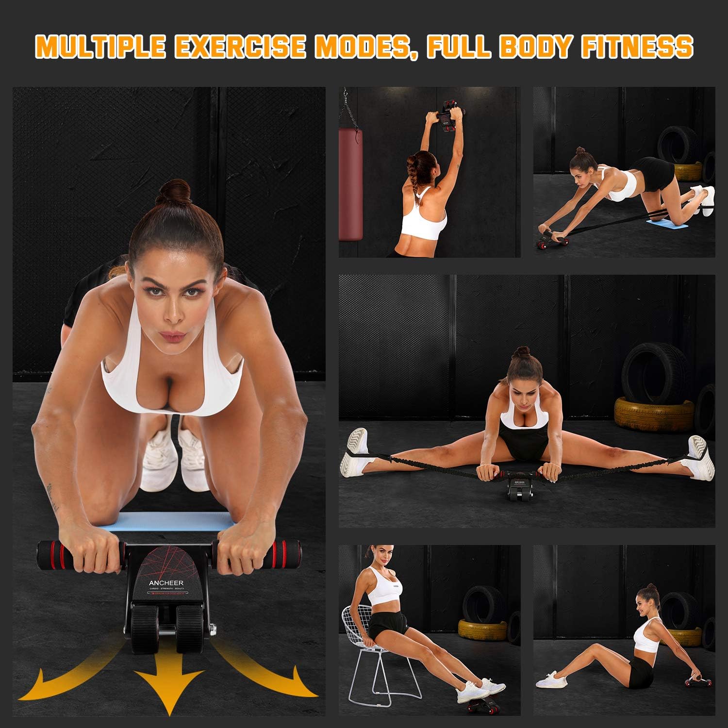 ANCHEER Abdominal Muscle Wheel，AB Wheel Roller with 4 Wheels ，Resistant Bands and Foam Handles，Top Upgraded Abdominal Exercise Equipment for Full Body Workout to Build Muscle and Burn Fat : Sports & Outdoors