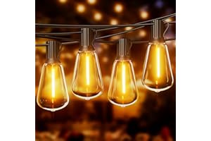 OHLUX Bistro String Lights Outdoor, 50FT Deck Lights with 22 Shatterproof ST38 Vintage Edison Bulbs, 2200K Warm Dimmable Conn